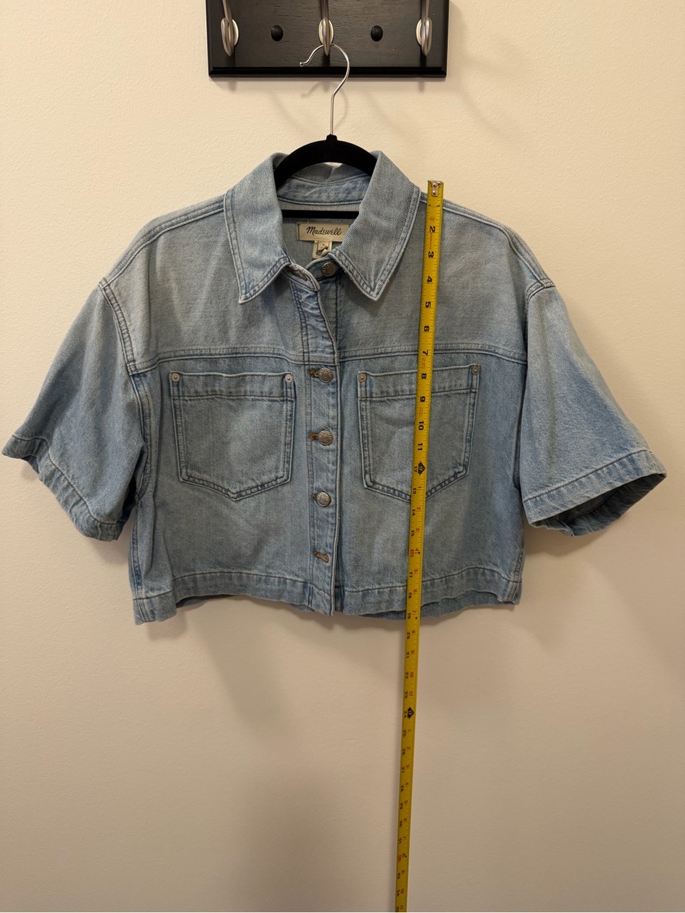 Madewell Cropped Light Wash Denim Button-Up Shirt - Picture 2 of 5